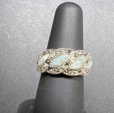 925 Sterling Silver Chrysoprase Green Stone Split Shank Ring Size 5 US 4.91g