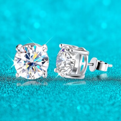 1-2cttw D VVS1 Round Real Moissanite Stud Earrings Hip Hop 925 Sterling  Silver