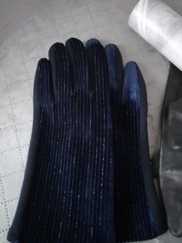 Elegante Samthandschuhe Dehnbar Mitternachtsblau Schangierend - Bild 2 von 10