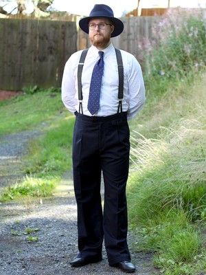 Mens Fishtail Back Pants Authentic Revival Hugo 1940s Navy High Waist  Trousers | eBay