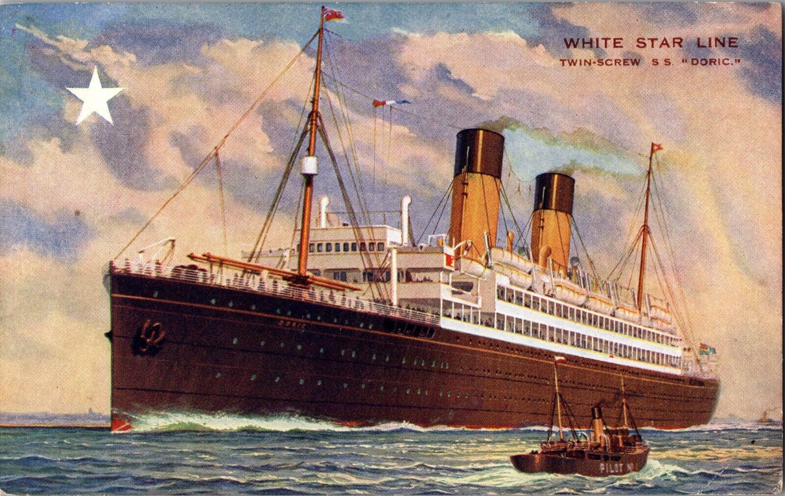 White Star Line SS Doric Mint England Ship Postcard Twin Screw Vintage Collectible