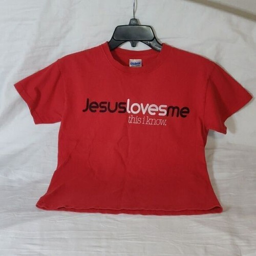 Gildan Jesus Loves Me Red Short Sleeve T-Shirt Size M