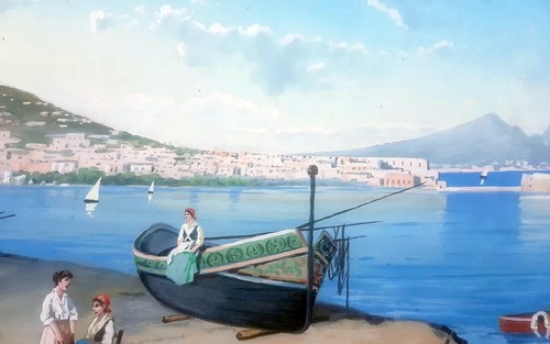 Gouache antica napoli 1920 circa firmata montullo vesuvio tempera veduta - Foto 6 di 9