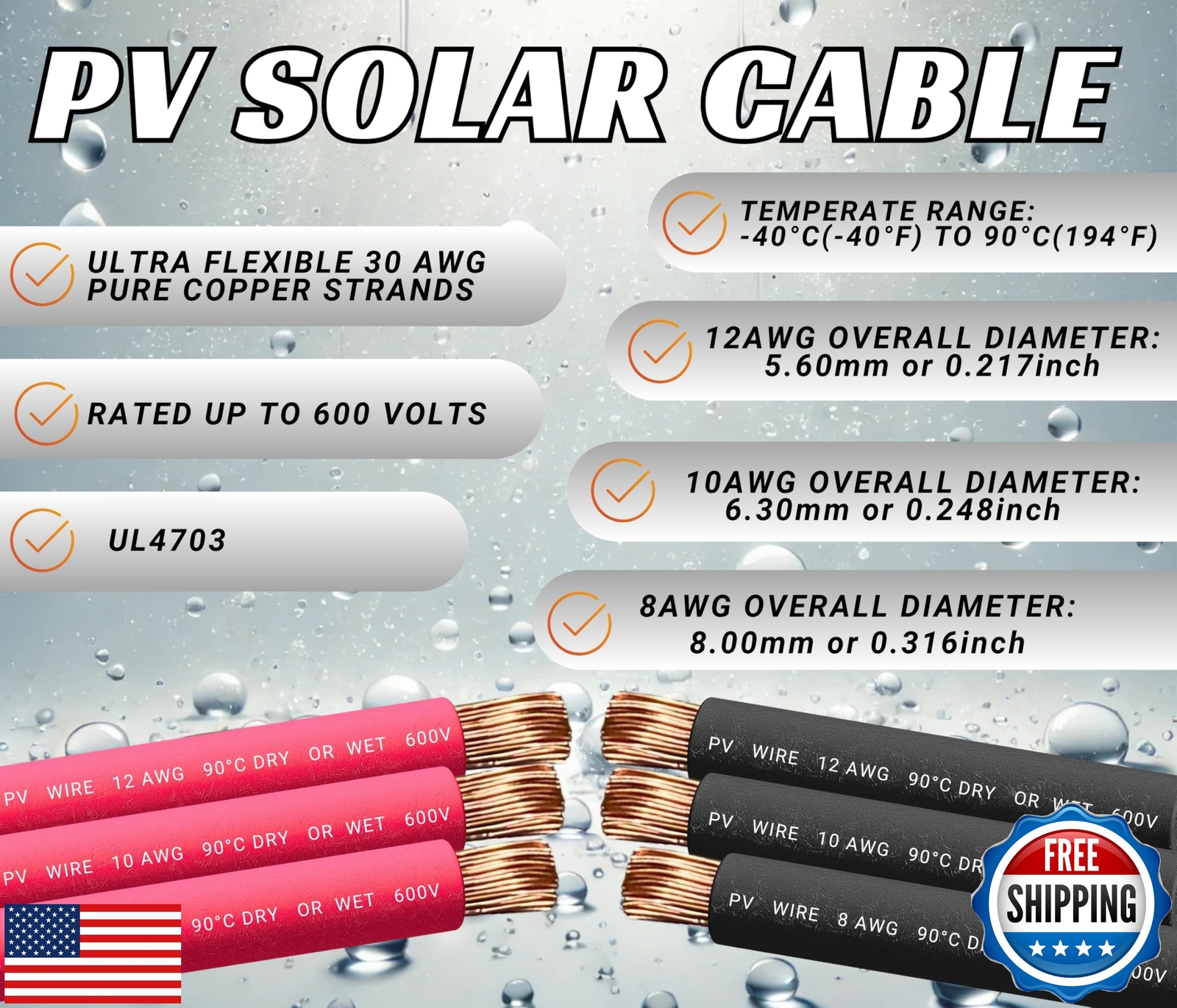 WindyNation 12 Gauge 12 AWG Pair 20 Feet Black + 20 Feet Red PV Photovoltaic 