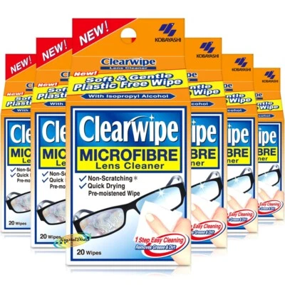 6x20 Clearwipe Lens Cleaner Microfibre Soft Wipes Pre Moistened Wipes