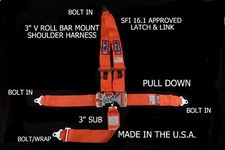 5 Point Racing V Harness Sfi 16.1 Latch Link Seat Belt Bolt Orange Ihra Adrl