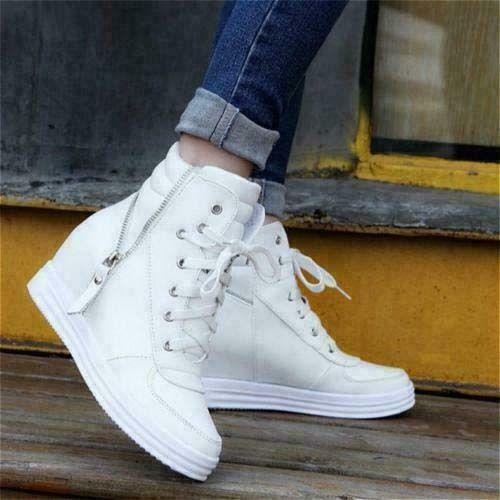 mujeres Con Cordones Blanco Tacón Zapatillas Casual alta zapatos | eBay