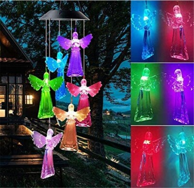 Solar Mobile Lights Hanging Wind Chime, Color Changing Outdoor Solar Garden