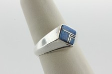 Vintage Southwestern Sterling Silver 925 Geometric Denim Lapis Inlay Ring Size 8