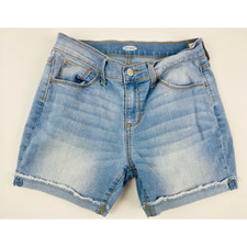 Old Navy Denim Shorts Girls 14 Blue Pockets Stretch Cuffed Hem Whiskered Jean
