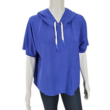 Candace Cameron Bure Terry Cloth Short Sleeve Beach Hoodie Large Sz Blue Top