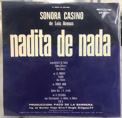 SONORA CASINO DE LUIS ARENAS -NADITA DE NADA- 1970 MEXICAN 7" EP PS BOLERO TROPI - Picture 2 of 4