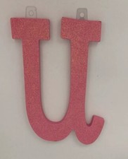 Pink Sparkly Wooden 8.5" x 5" x .5" Letter "U"