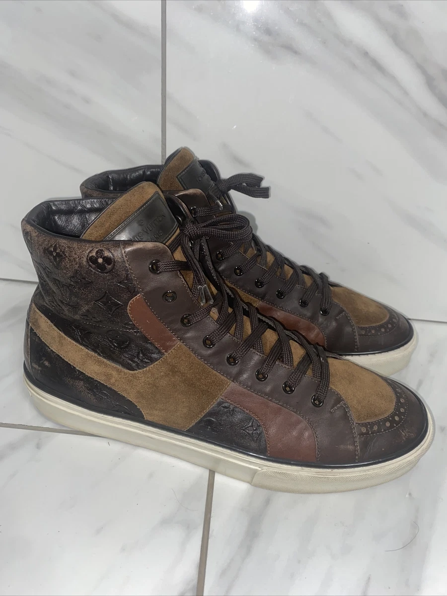 Louis Vuitton Back and Brown Leather and Monogram Canvas High-Top Sneakers