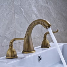 Antique Brass Widespread 3 Hole Bathroom Sink Faucet Dual Handle Basin Mixer Tap