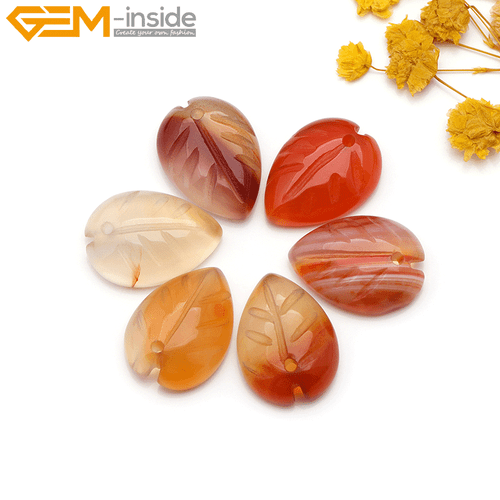 Assorted Natural Leaf Double Carved Gemstone Beads For Jewelry Making 15" 8x11mm - Picture 17 of 52