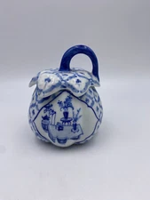 Vintage Seymour Mann Still Life Blue And White Hand Painted Jar w/ Lid