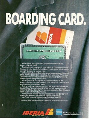 Iberia Airlines Of Spain 1986 Vintage Advertising Boarding Card American Express