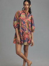 Anthropologie Farm Rio Long Sleeve Printed Mini Dress Size L Crocodile NWT 🩷🐊