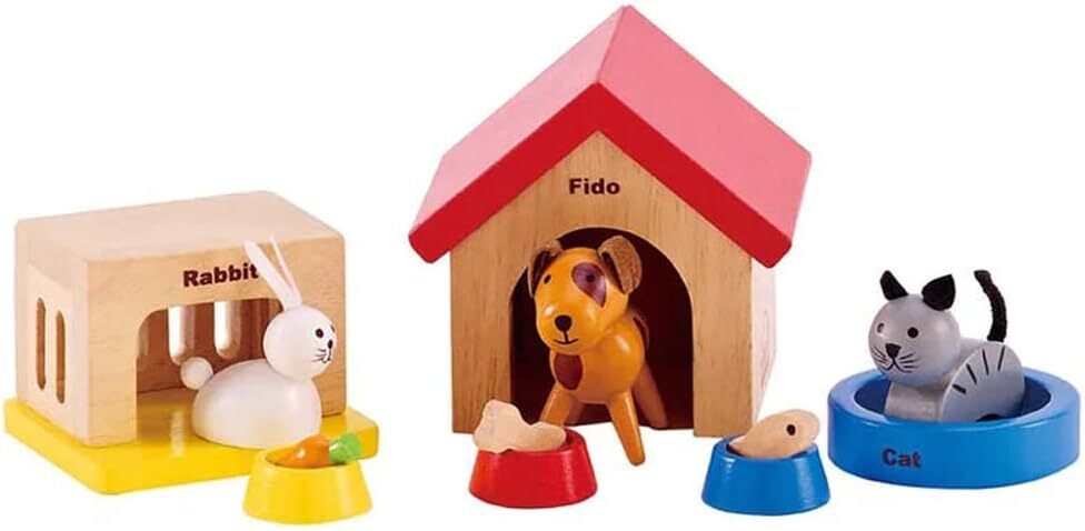 Hape Family Pets , Complete Your Wooden Dolls House with Happy Dog, Cat,...