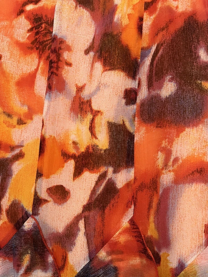 Falda Ligera Peter Nygard Talla 2 Naranja Floral Volantes Pura Seda Foto 3 de 4