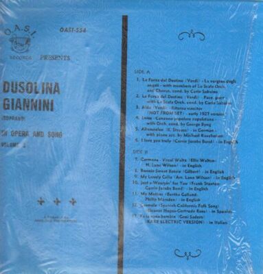 Dusolina Gianni In Opera and Song NEAR MINT O.A.S.I. Vinyl LP