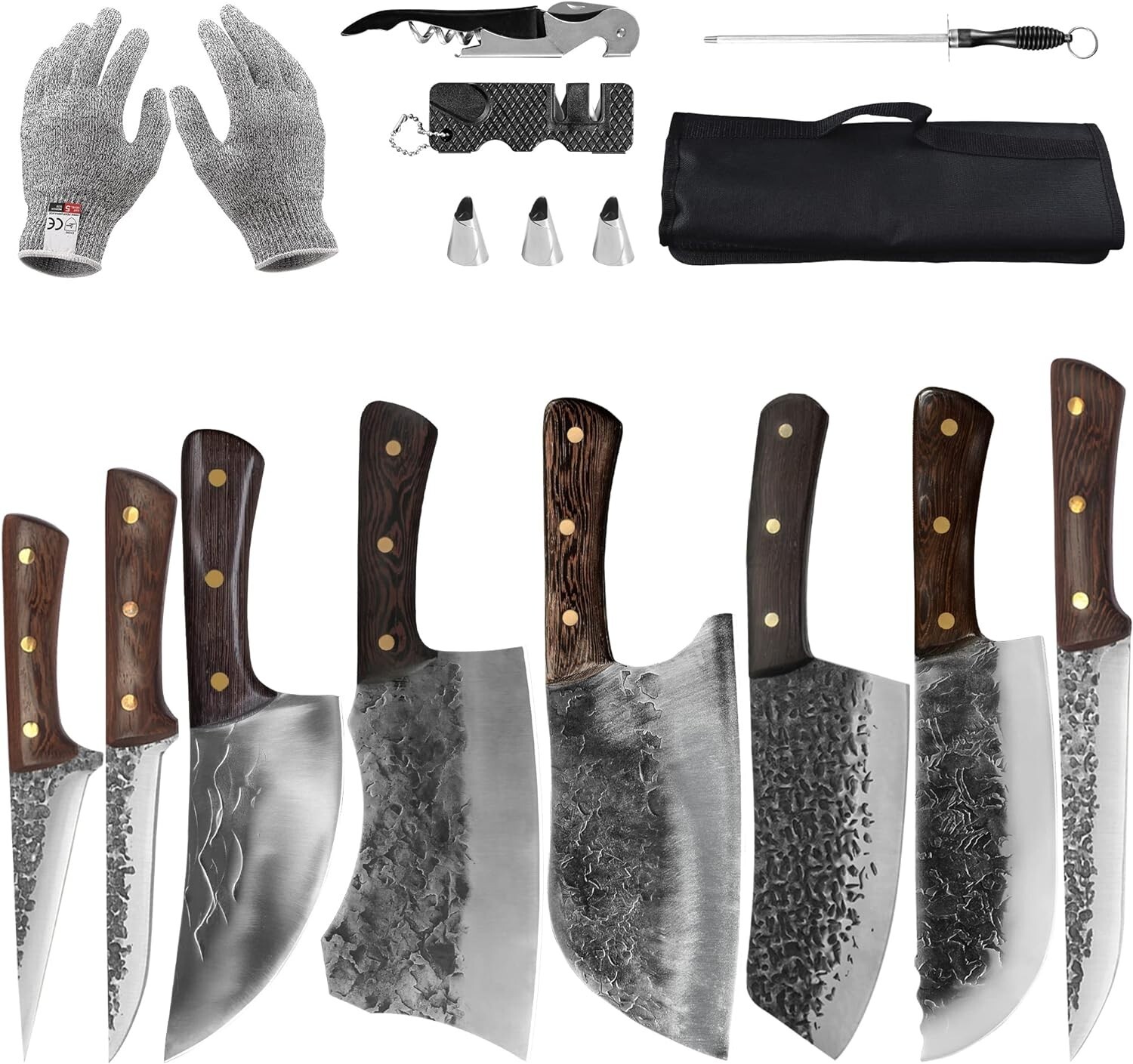 Couteau de chef forgé à la main et set de boucherie RESTO 14 pièces en acier haute densité