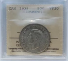 1938 CANADA SILVER 50 CENT - ICCS CERTIFIED VF30 - KING GEORGE VI HALF DOLLAR