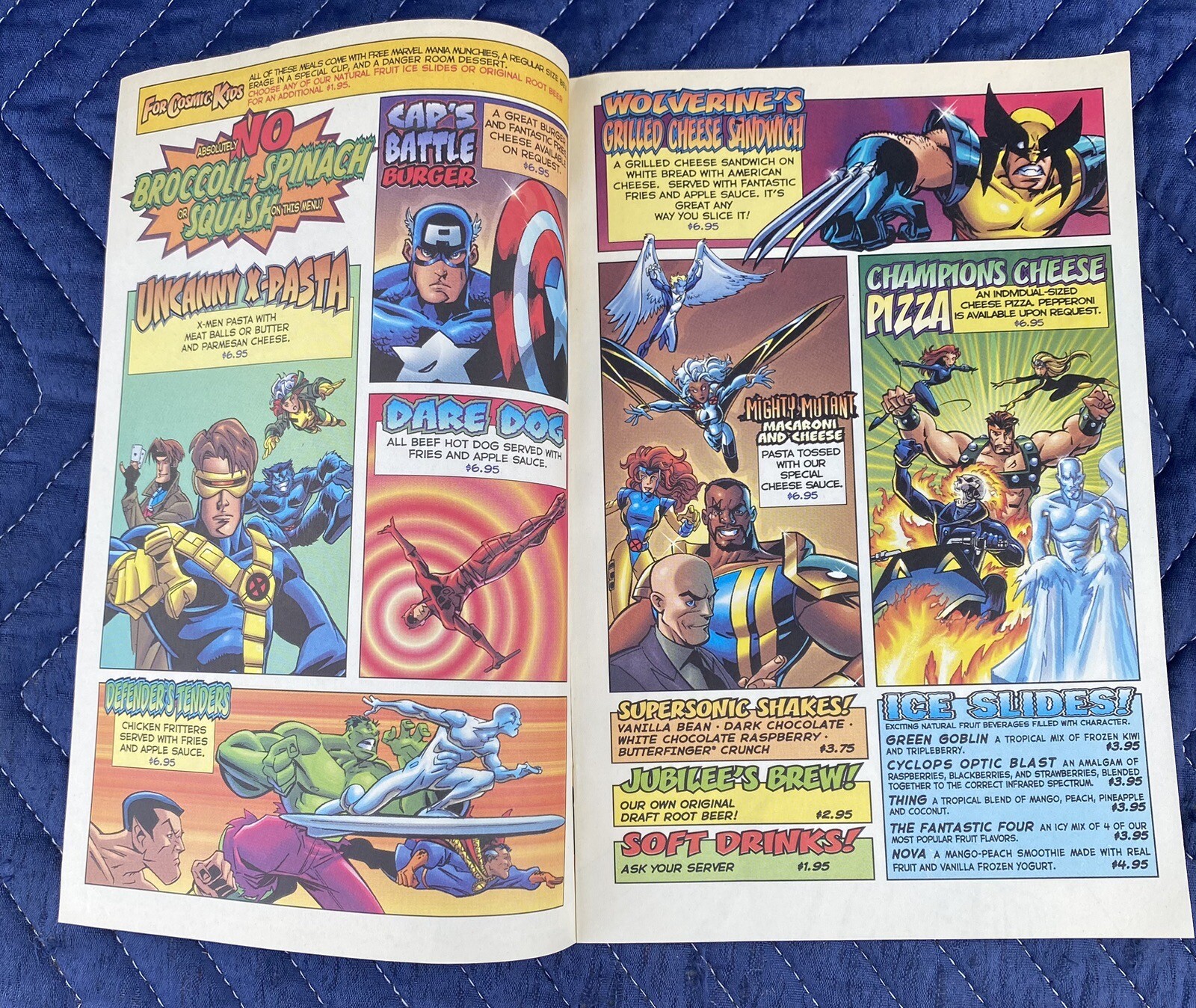 Marvel Menu MARVEL COMICS Kids Menu for the MARVEL MANIA Restaurant. FANTASTIC FOUR ...