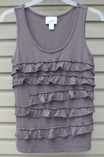 LOFT Gray Ruffle Front Tank Top Women's XS Embellished Sleeveless Dressy Casual