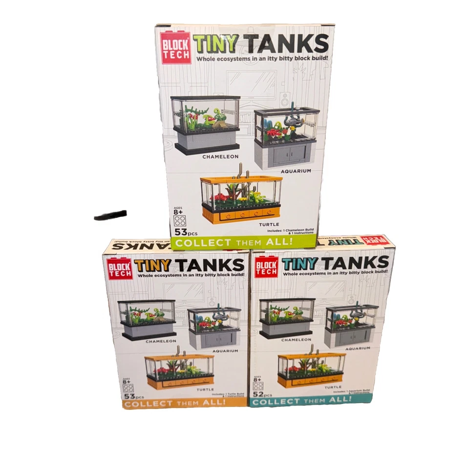 BLOCK TECH PEQUEÑOS TANQUES Juego Completo de 3 Mascotas Tortuga Camaleón Acuario 158 Piezas en Total Foto 3 de 4