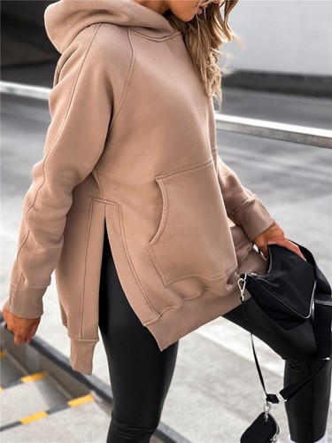 Women's Hoodie Pocket Slit Sweater Solid Color Pocket Large Size Loose Casual - Picture 6 of 14