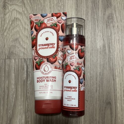 STRAWBERRY POUND CAKE Bath & Body Works Set Body Mist & Body Wash Full Size