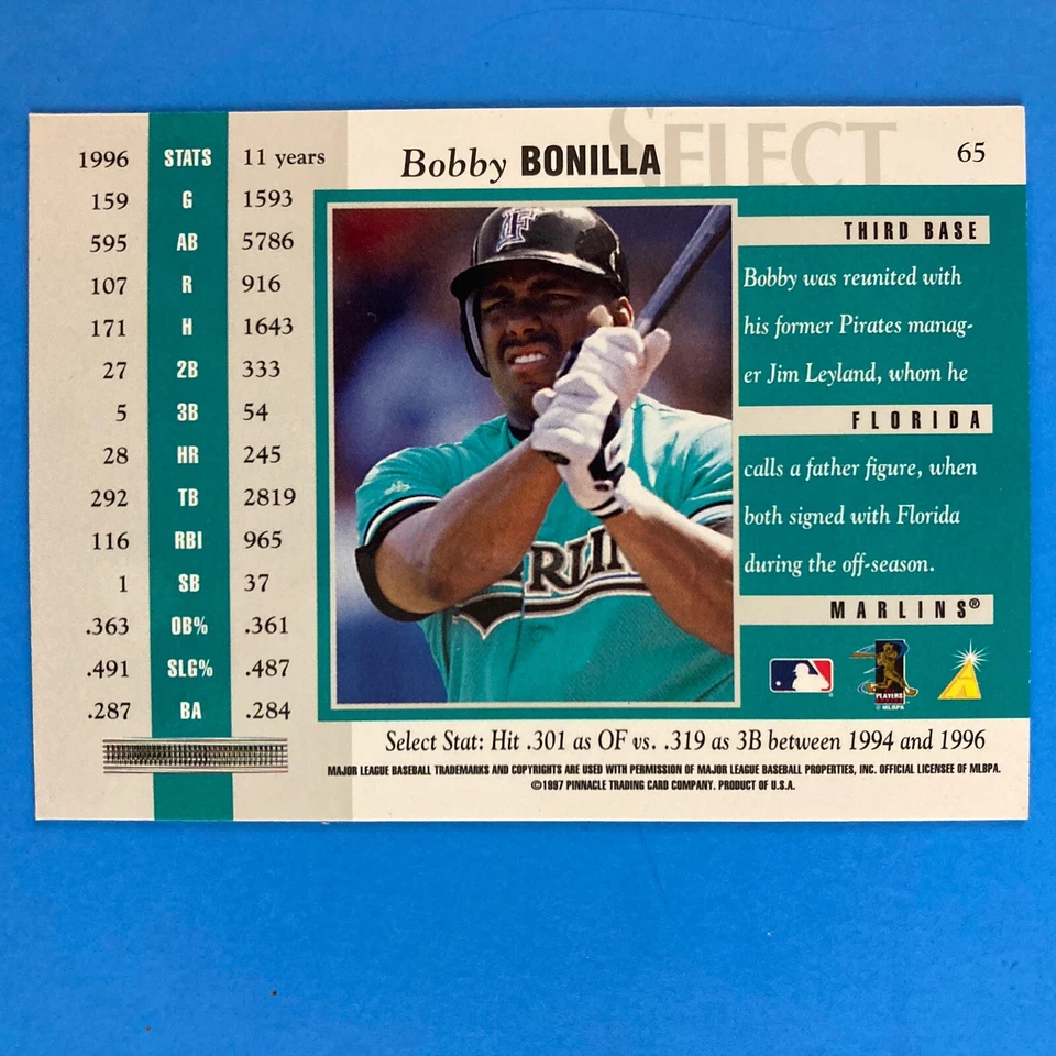 Bobby Bonilla 1997 Select Card #65 MLB Florida Marlins - Image 2 of 2
