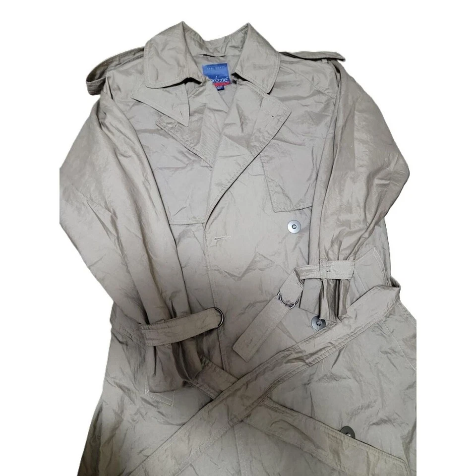 Gabardina larga Drizzle EE. UU. Beige Doble Pecho Solapa con Muescas Cinturón Pequeño Foto 4 de 4