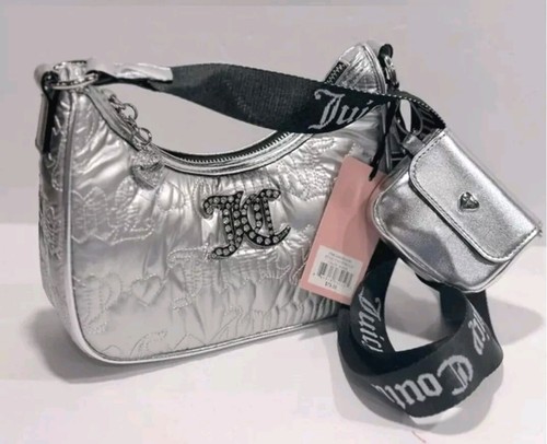 Juicy Couture Metallic Silver Pink League Hobo Style Crossbody Bag NWT - Picture 1 of 4