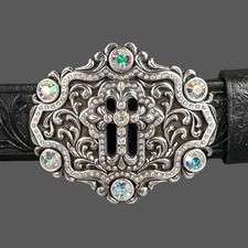 Tony Lama Y2K Swarovski Crystal Concho Cross Tooled Leather Western Belt Sz 36