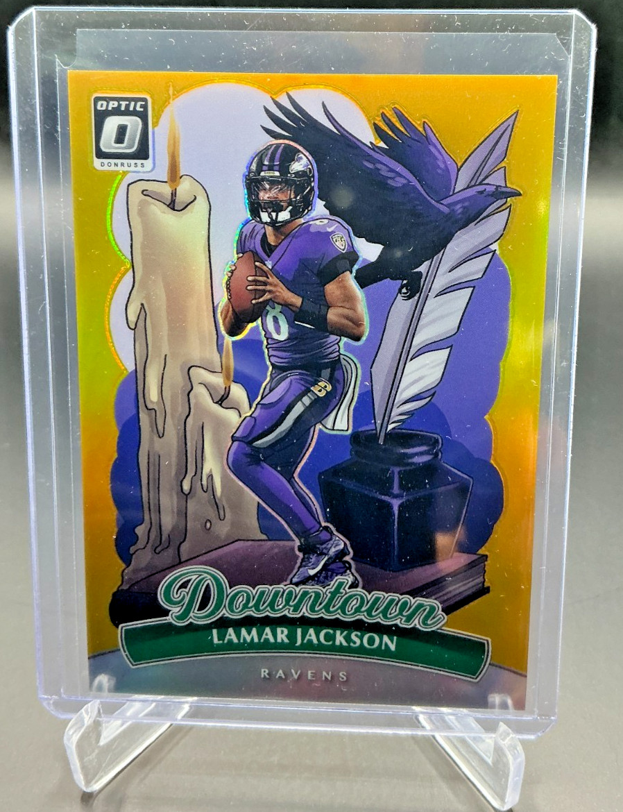 2025 Donruss Optic LAMAR JACKSON Downtown GOLD Prizm 01/10 Case Hit #1 Ravens