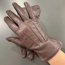 Vintage Womens Classic Brown Leather Gloves Casual Fashion Driving Glove Lined S