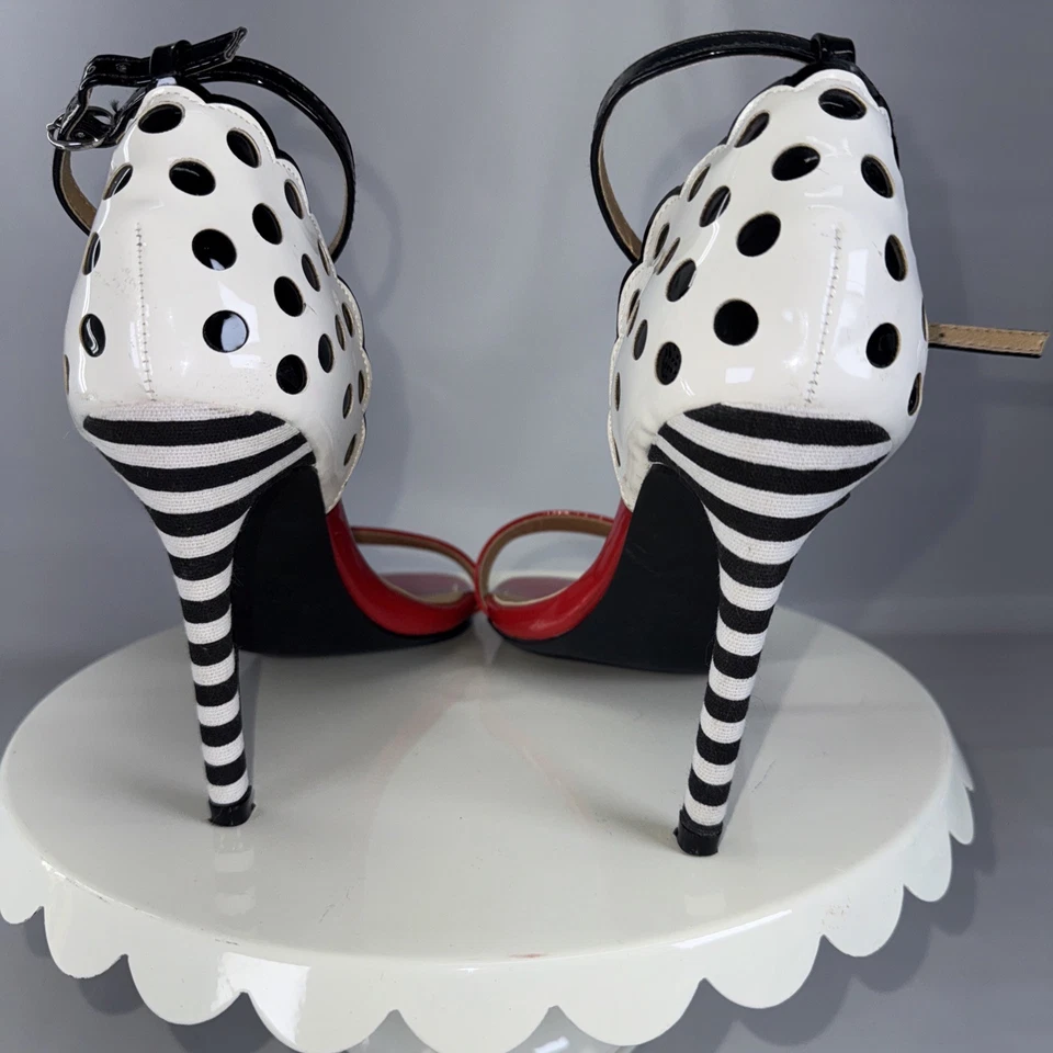 2 Lips Too Red Polka Dot Pin Up Rockabilly Retro Style Stiletto 4”Heels Size 10 - Image 2 of 4