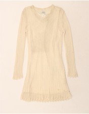 VINTAGE Womens Long Sleeve Jumper Dress UK 10 Small Off White CH09