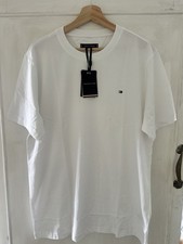 Image of Tommy Hilfiger Flag Embroidery Crew Neck Men's White Cotton Jersey Tee XL