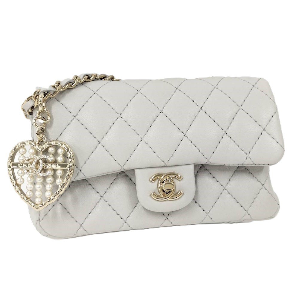 CHANEL Classic Mini Bag Charm Matelasse AP4760 Gray 284557
