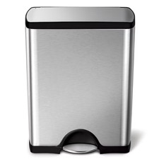 simplehuman 13 Gallon Wheeled Step Kitchen Trash Can Brushed Stainless Ne