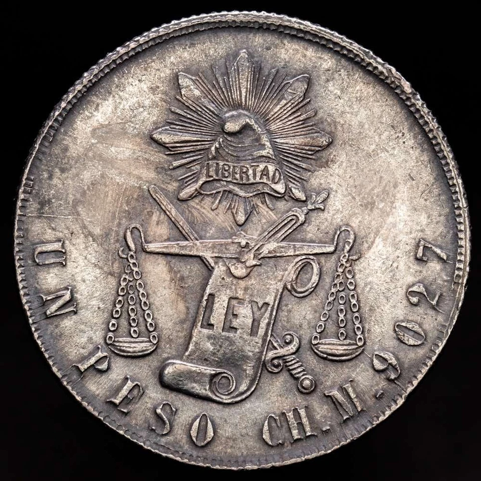 República Mexicana 1 Peso (26,65 gramosg) 1872 Chihuahua M KM-408 XF Foto 2 de 3