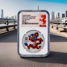 2024 Australia Silver Lunar Year of the Dragon NGC MS70 1oz $1 Coin P125 RED