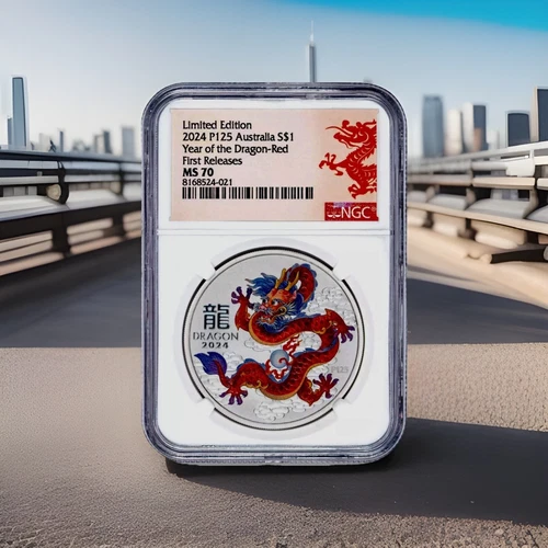 2024 Australia Silver Lunar Year of the Dragon NGC MS70 1oz $1 Coin P125 RED
