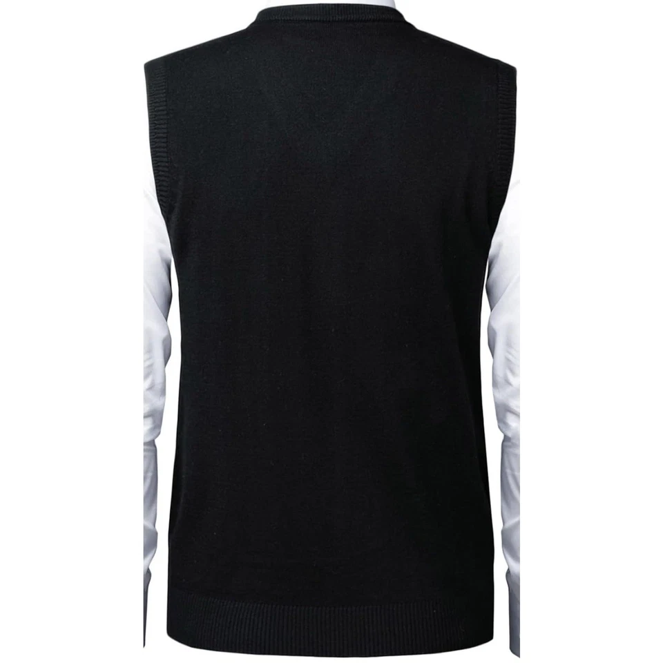 Colete Suéter Masculino Turnbury Buttons PRETO Tamanho XL ALTO Extra Fino Lã Merino GOLA V - Imagem 2 de 3