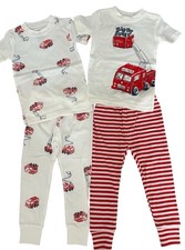 NWT Boys 18 Months 4 Piece Set Pajamas Short Sleeve Top  Pants Firetruck