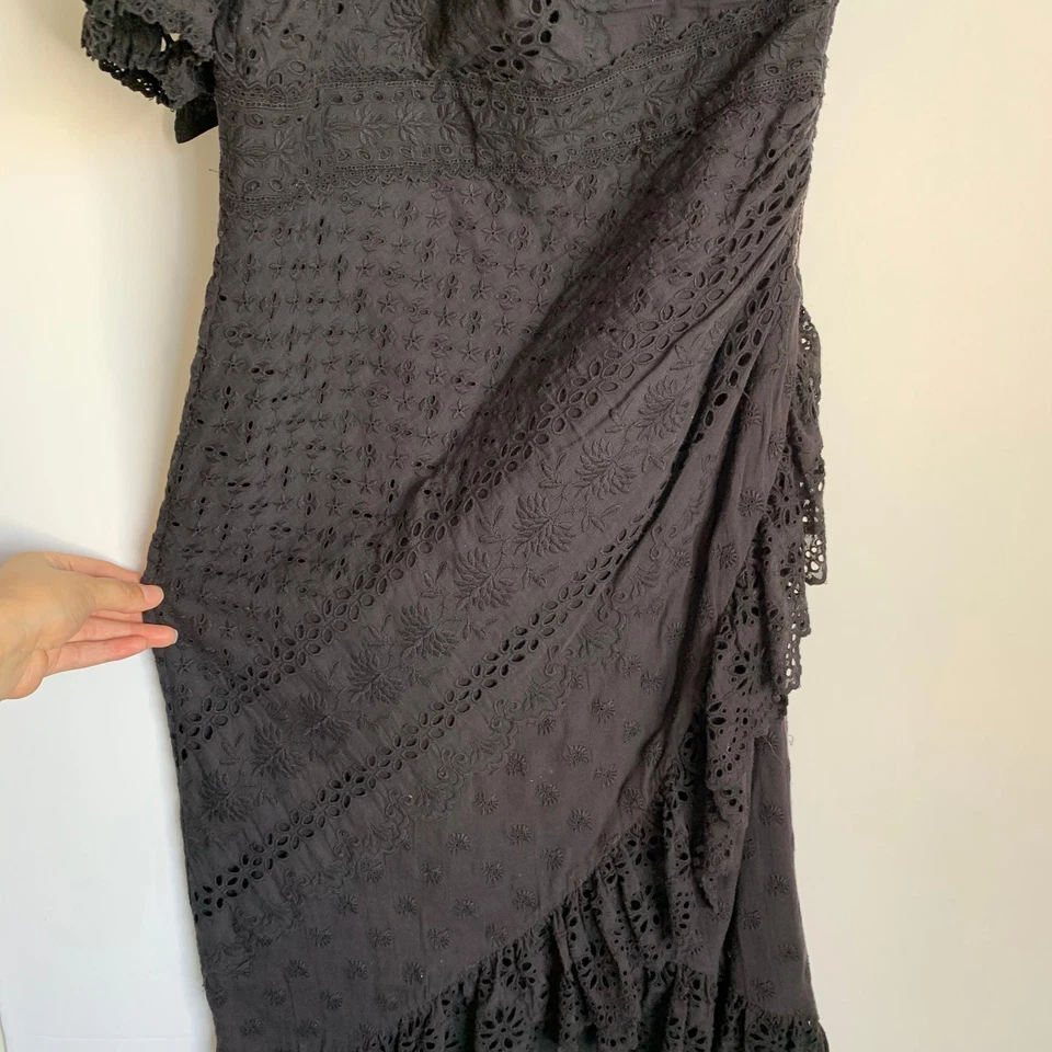 Ulla Johnson Gwyneth Eyelet Embroidered One Shoulder Puff Sleeve Tie Bow Dress - Image 3 of 4